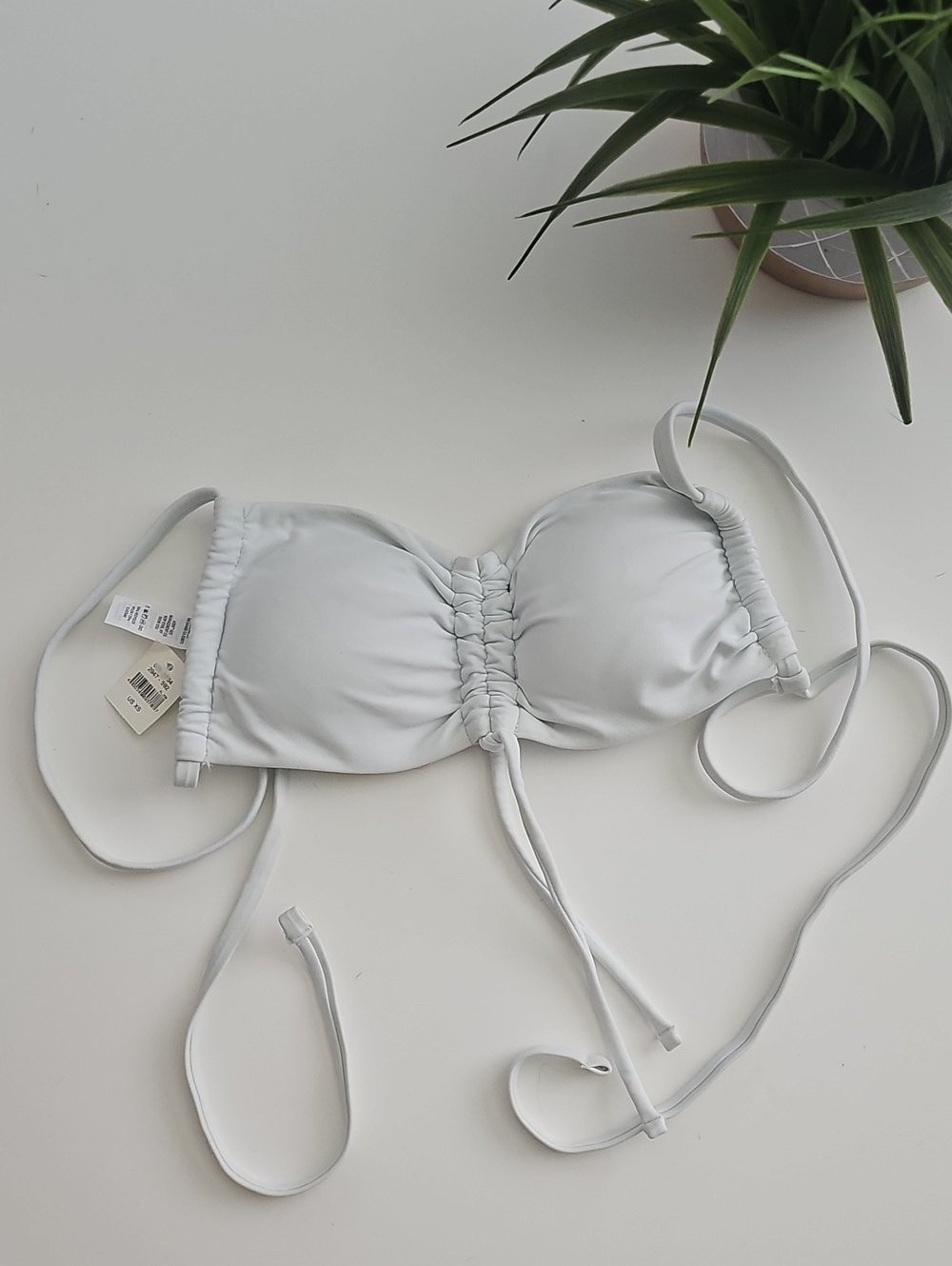 NWT Aerie White Ruched Bandeau Bikini Top